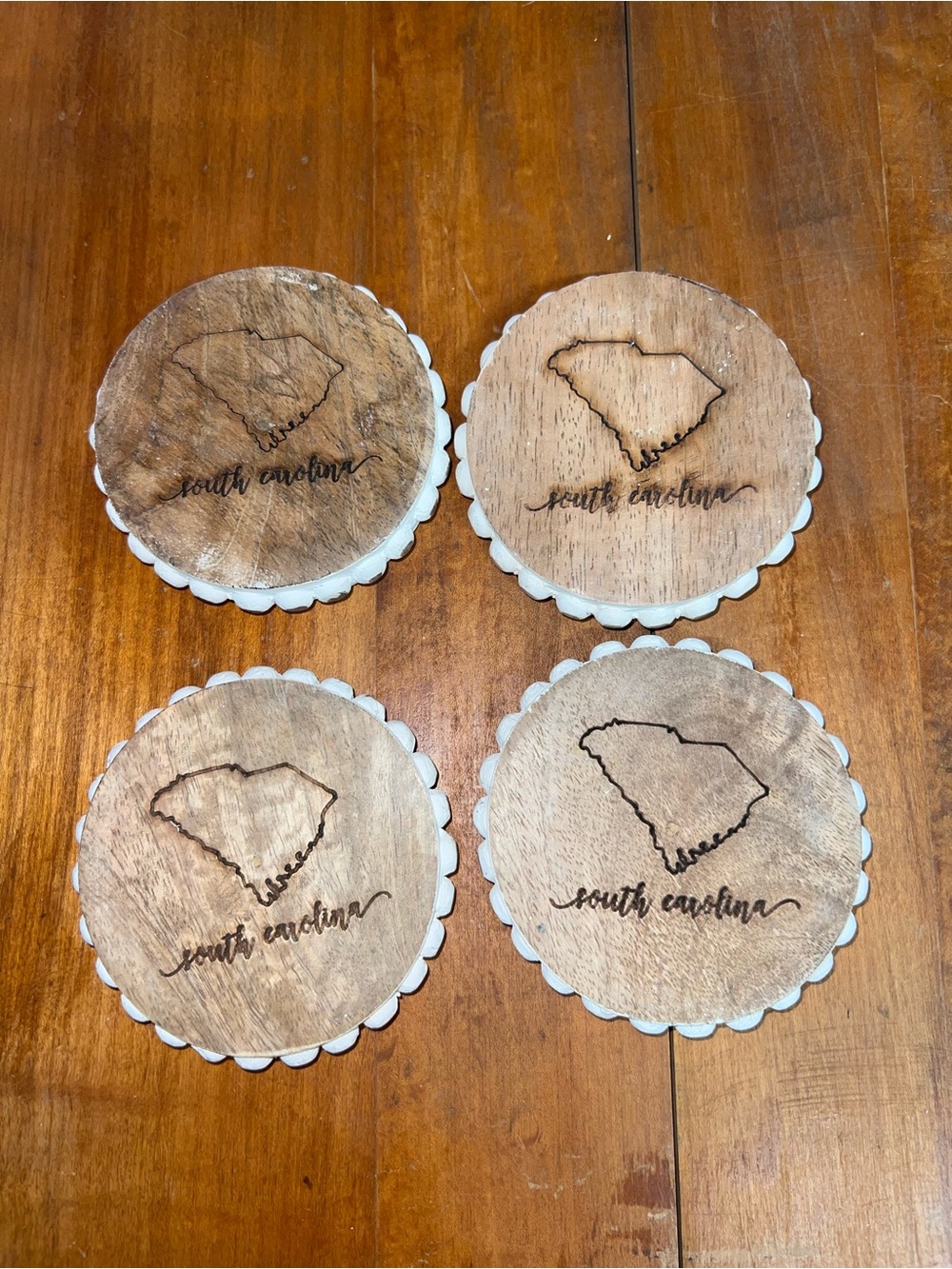 Mary Square South Carolina Wooden Round Coasters - Natural Brown (Set of 4)